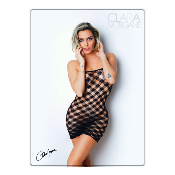 Mini Robe noire, résille avec  motif damier - Le Numéro 2 - Collection Robe 